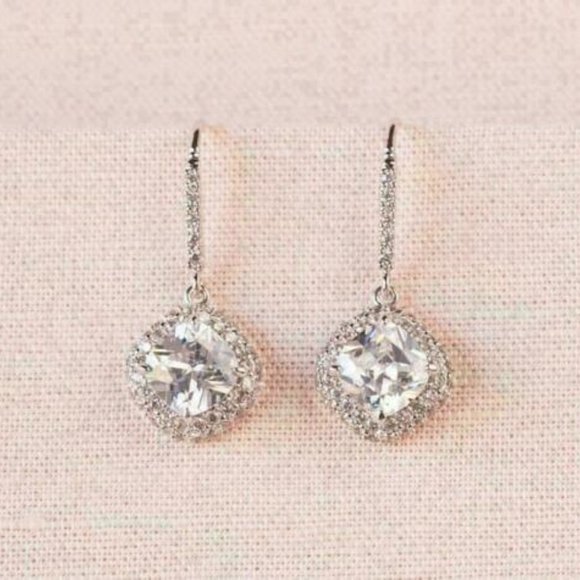 White Sapphire Cubic Zirconia CZ Rhinestone Crystal Drop Dangle Hoop Earring - Picture 5 of 5